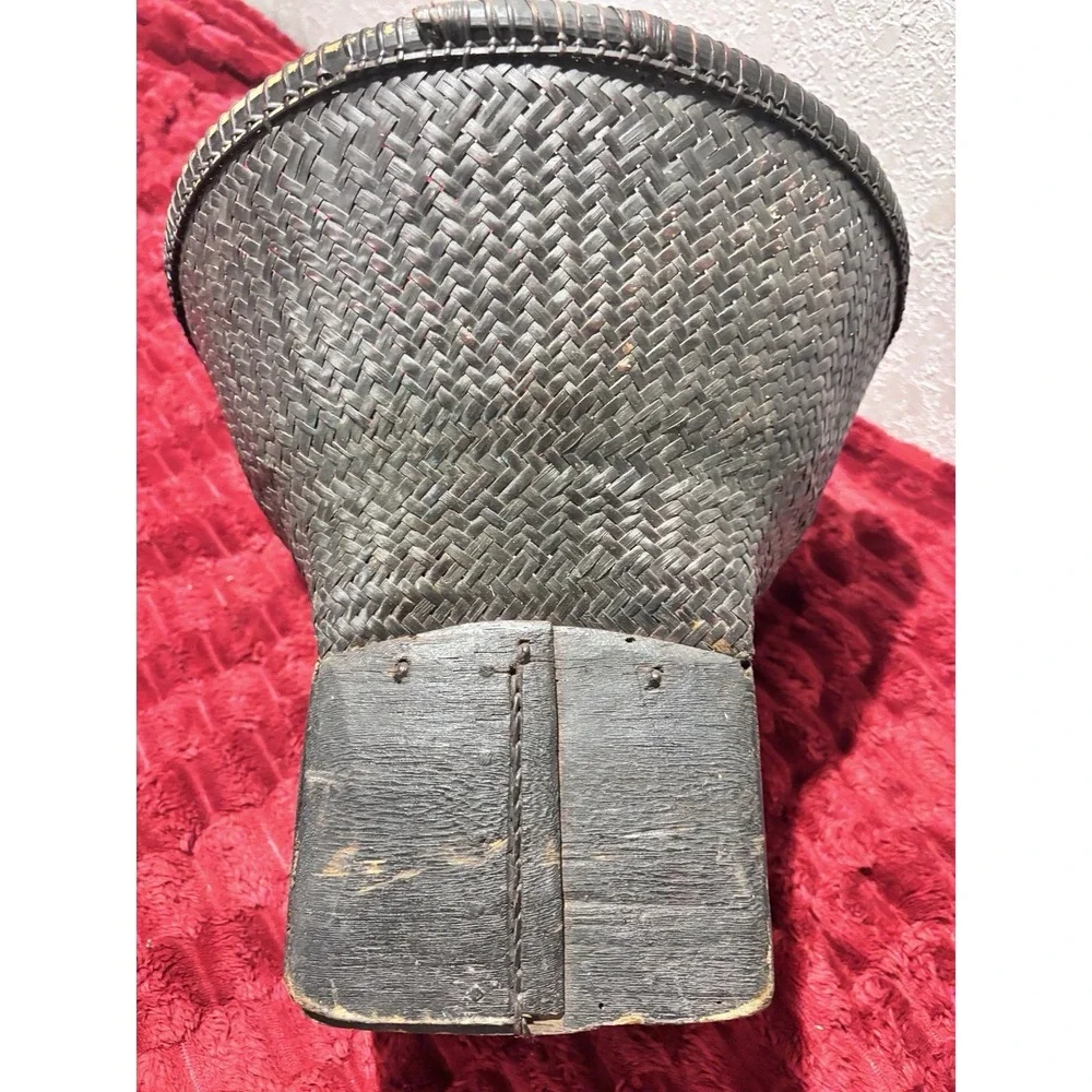 Asian Rice Gathering Basket 30-40sPedestal Base Woven Thailand Vietnam (descrip)